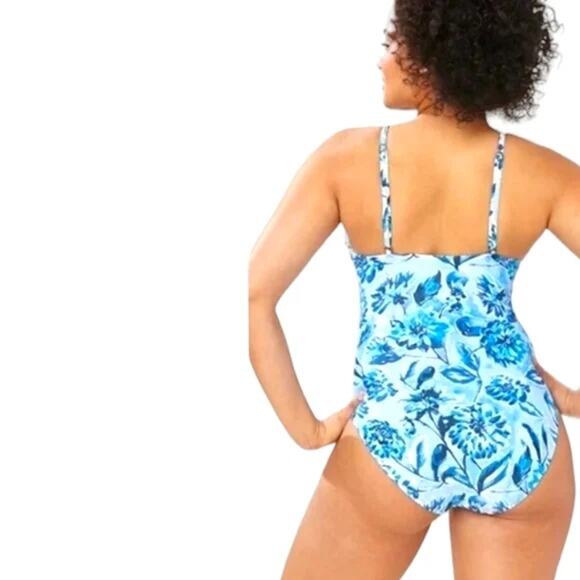 NWT Andie The Baia Floral Underwire One Piece  Swimsuit Removable Cups M Blue - Picture 4 of 15